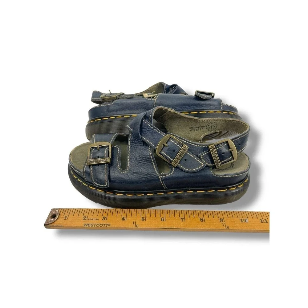 Dr Martens VTG Made England Mens 9 Leather Strappy Sandals Blue Buckle Fisherman